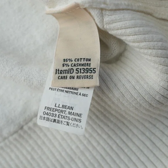 L.L. Bean Sweater Women Cotton Cashmere Pull Over White Long Sleeve Large - Picture 9 of 13